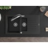 Mexen Matias zlewozmywak granitowy 1,5-komorowy z ociekaczem i baterią kuchenną Duo, czarny/srebrny metalik - 6502-73-671701-07