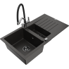 Mexen Matias zlewozmywak granitowy 1,5-komorowy z ociekaczem i baterią kuchenną Duo, czarny/złoty metalik - 6502-75-671701-07-B