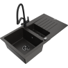 Mexen Matias zlewozmywak granitowy 1,5-komorowy z ociekaczem i baterią kuchenną Duo, czarny/złoty metalik - 6502-75-671701-70-B