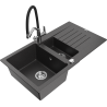 Mexen Matias zlewozmywak granitowy 1,5-komorowy z ociekaczem i baterią kuchenną Duo, czarny nakrapiany - 6502-76-671701-07