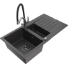 Mexen Matias zlewozmywak granitowy 1,5-komorowy z ociekaczem i baterią kuchenną Duo, czarny nakrapiany - 6502-76-671701-07-B