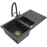 Mexen Matias zlewozmywak granitowy 1,5-komorowy z ociekaczem i baterią kuchenną Duo, czarny nakrapiany - 6502-76-671701-57-G