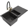 Mexen Matias zlewozmywak granitowy 1,5-komorowy z ociekaczem i baterią kuchenną Duo, czarny nakrapiany - 6502-76-671701-57-B