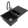 Mexen Matias zlewozmywak granitowy 1,5-komorowy z ociekaczem i baterią kuchenną Duo, czarny - 6502-77-671701-07