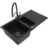 Mexen Matias zlewozmywak granitowy 1,5-komorowy z ociekaczem i baterią kuchenną Duo, czarny - 6502-77-671701-07-B