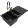Mexen Matias zlewozmywak granitowy 1,5-komorowy z ociekaczem i baterią kuchenną Duo, czarny - 6502-77-671701-57-B