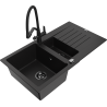 Mexen Matias zlewozmywak granitowy 1,5-komorowy z ociekaczem i baterią kuchenną Duo, czarny - 6502-77-671701-70-B