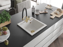 Mexen Vito zlewozmywak granitowy 1-komorowy z baterią kuchenną Duo, biały - 6503-20-671701-57-G