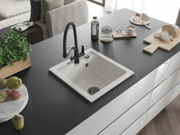 Mexen Vito zlewozmywak granitowy 1-komorowy z baterią kuchenną Duo, biały - 6503-20-671701-70-B