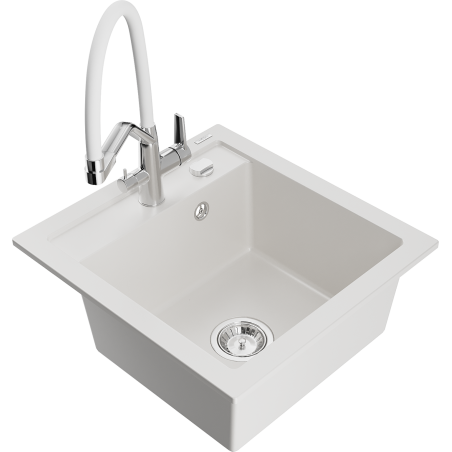 Mexen Vito zlewozmywak granitowy 1-komorowy z baterią kuchenną Duo, biały - 6503-20-671701-02