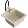 Mexen Vito zlewozmywak granitowy 1-komorowy z baterią kuchenną Duo, beżowy - 6503-69-671701-57-G