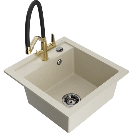 Mexen Vito zlewozmywak granitowy 1-komorowy z baterią kuchenną Duo, beżowy - 6503-69-671701-57-B