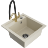 Mexen Vito zlewozmywak granitowy 1-komorowy z baterią kuchenną Duo, beżowy - 6503-69-671701-57-B