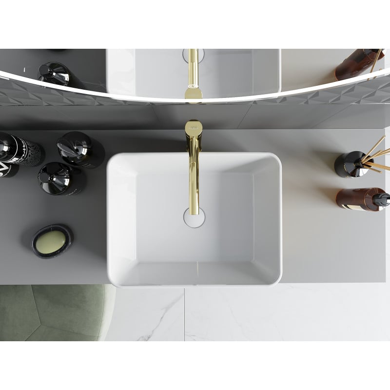 Mexen Catia umywalka nablatowa 48 x 38 cm, biała/złota wzór łuski - 21314808