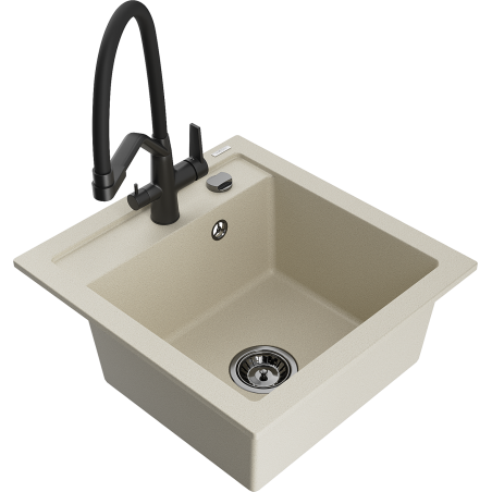 Mexen Vito zlewozmywak granitowy 1-komorowy z baterią kuchenną Duo, beżowy - 6503-69-671701-70-B