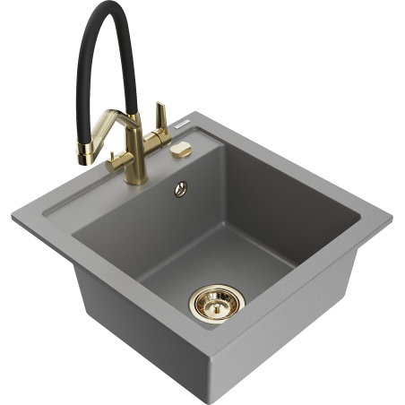 Mexen Vito zlewozmywak granitowy 1-komorowy z baterią kuchenną Duo, szary - 6503-71-671701-57-G