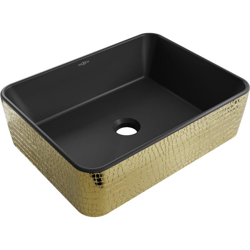 Mexen Catia umywalka nablatowa 48 x 37 cm, czarna mat/złota wzór łuski - 21314878