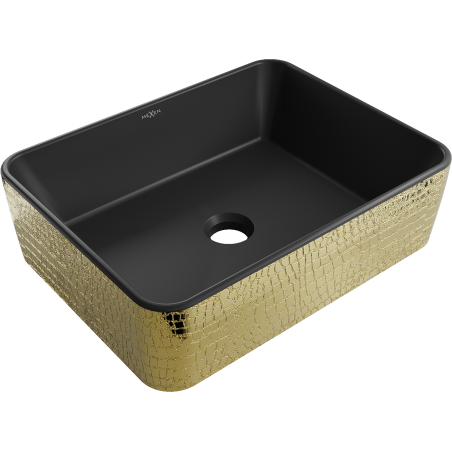 Mexen Catia umywalka nablatowa 48 x 37 cm, czarna mat/złota wzór łuski - 21314878