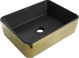 Mexen Catia umywalka nablatowa 48 x 37 cm, czarna mat/złota wzór łuski - 21314878