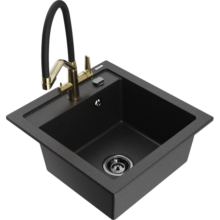 Mexen Vito zlewozmywak granitowy 1-komorowy z baterią kuchenną Duo, czarny/srebrny metalik - 6503-73-671701-57-B