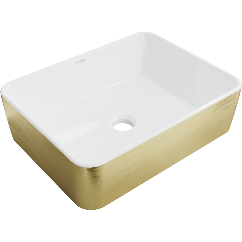 Mexen Catia umywalka nablatowa 48 x 38 cm, biała/złota wzór linie - 21314817