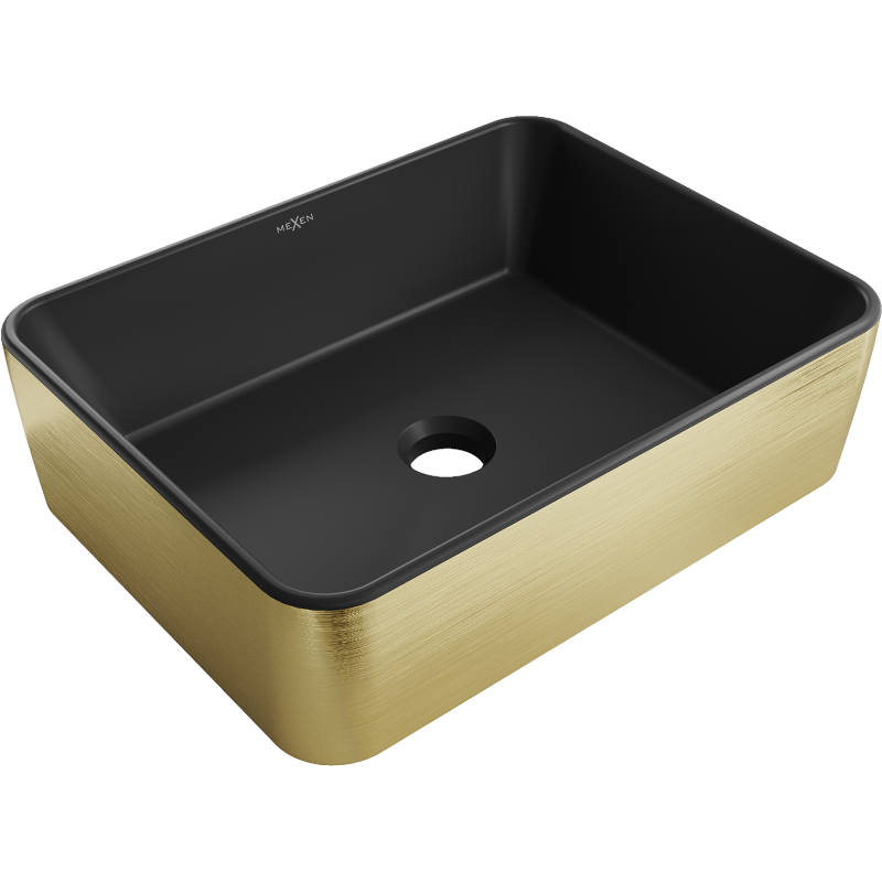 Mexen Catia umywalka nablatowa 48 x 37 cm, czarna mat/złota wzór linie - 21314877