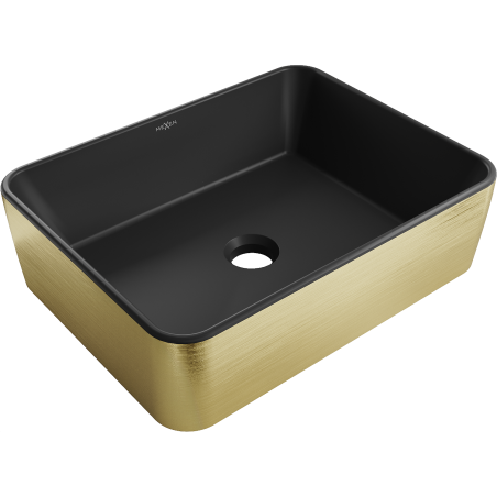 Mexen Catia umywalka nablatowa 48 x 37 cm, czarna mat/złota wzór linie - 21314877