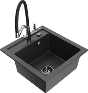 Mexen Vito zlewozmywak granitowy 1-komorowy z baterią kuchenną Duo, czarny nakrapiany - 6503-76-671701-07-B
