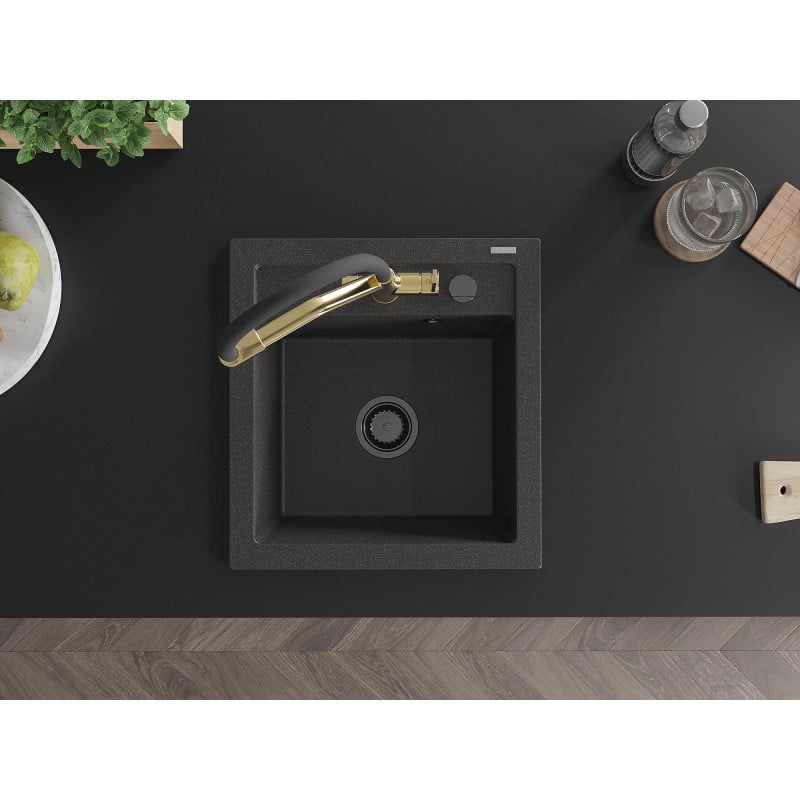 Mexen Vito zlewozmywak granitowy 1-komorowy z baterią kuchenną Duo, czarny nakrapiany - 6503-76-671701-57-B