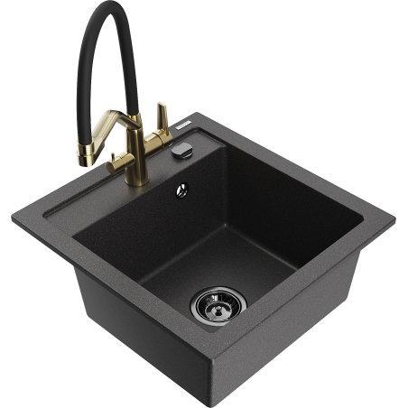 Mexen Vito zlewozmywak granitowy 1-komorowy z baterią kuchenną Duo, czarny nakrapiany - 6503-76-671701-57-B