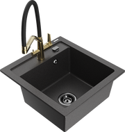 Mexen Vito zlewozmywak granitowy 1-komorowy z baterią kuchenną Duo, czarny nakrapiany - 6503-76-671701-57-B