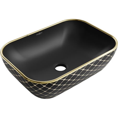 Mexen Rita umywalka nablatowa 45 x 32 cm, czarna mat/złota wzór kratka - 21084579