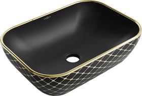 Mexen Rita umywalka nablatowa 45 x 32 cm, czarna mat/złota wzór kratka - 21084579