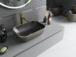 Mexen Rita umywalka nablatowa 45 x 32 cm, czarna mat/złota wzór kratka - 21084579