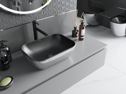 Mexen Rita umywalka nablatowa 45 x 32 cm, czarna mat/srebrna wzór łuski - 21084572