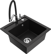 Mexen Vito zlewozmywak granitowy 1-komorowy z baterią kuchenną Duo, czarny - 6503-77-671701-07