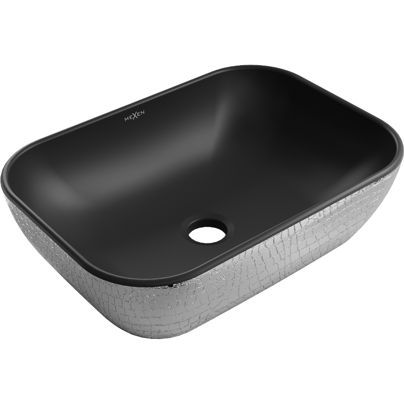 Mexen Rita umywalka nablatowa 45 x 32 cm, czarna mat/srebrna wzór łuski - 21084572