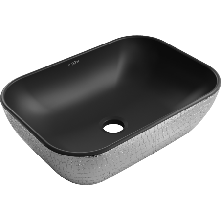 Mexen Rita umywalka nablatowa 45 x 32 cm, czarna mat/srebrna wzór łuski - 21084572