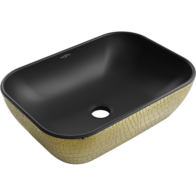 Mexen Rita umywalka nablatowa 45 x 32 cm, czarna mat/złota wzór łuski - 21084578