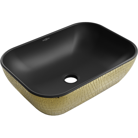 Mexen Rita umywalka nablatowa 45 x 32 cm, czarna mat/złota wzór łuski - 21084578