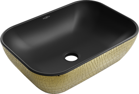 Mexen Rita umywalka nablatowa 45 x 32 cm, czarna mat/złota wzór łuski - 21084578