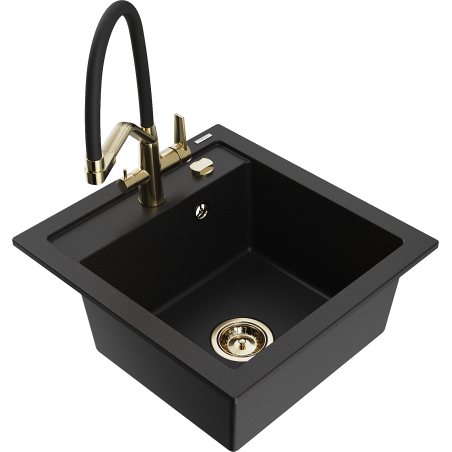 Mexen Vito zlewozmywak granitowy 1-komorowy z baterią kuchenną Duo, czarny - 6503-77-671701-57-G