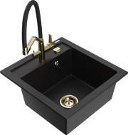 Mexen Vito zlewozmywak granitowy 1-komorowy z baterią kuchenną Duo, czarny - 6503-77-671701-57-G