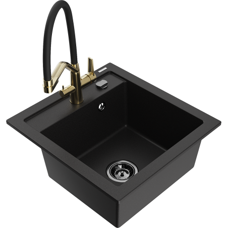 Mexen Vito zlewozmywak granitowy 1-komorowy z baterią kuchenną Duo, czarny - 6503-77-671701-57-B