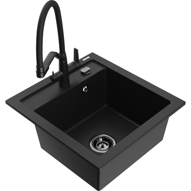 Mexen Vito zlewozmywak granitowy 1-komorowy z baterią kuchenną Duo, czarny - 6503-77-671701-70-B