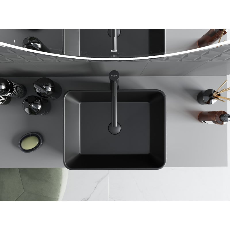 Mexen Catia umywalka nablatowa 48 x 37 cm, czarna mat/srebrna wzór linie - 21314873