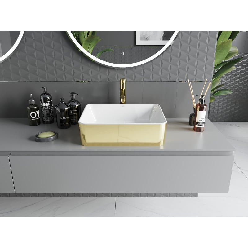 Mexen Catia umywalka nablatowa 48 x 37 cm, biała/złota - 21314806