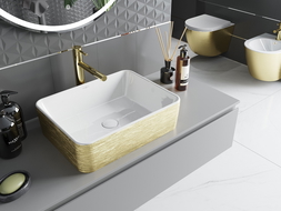 Mexen Catia umywalka nablatowa 48 x 38 cm, biała/złota wzór linie - 21314817