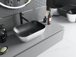 Mexen Rita umywalka nablatowa 45 x 32 cm, czarna mat/srebrna wzór linie - 21084573