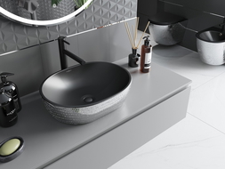 Mexen Viki umywalka nablatowa 48 x 35 cm, czarna mat/srebrna wzór łuski - 21054872